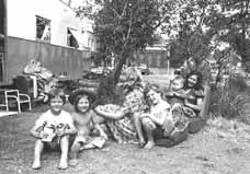 children by a caravan in the Wasteland area of Grosvenor Road